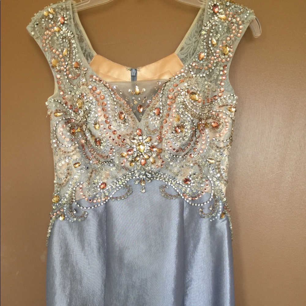 Silver sequin Macduggal bodice evening gown dress